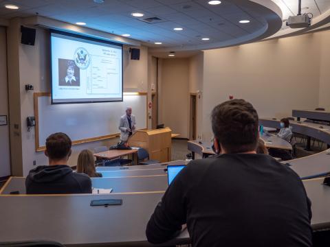 Professor Bill Murphy teaching in room 205