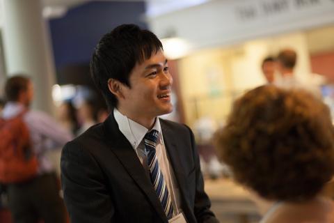 Student having conversation in cafe