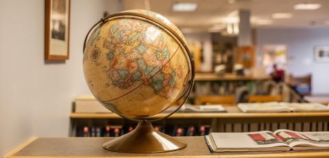 Globe on display in library