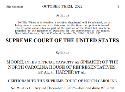 U.S. Supreme Court Moore v. Harper ruling