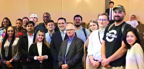 Professor John Greabe and Judge Gustavo A. Gelpi with UNH Franklin Pierce School of Law students