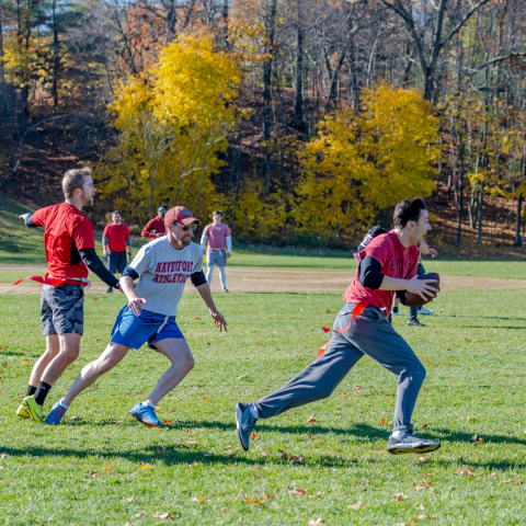 Students playing flag football